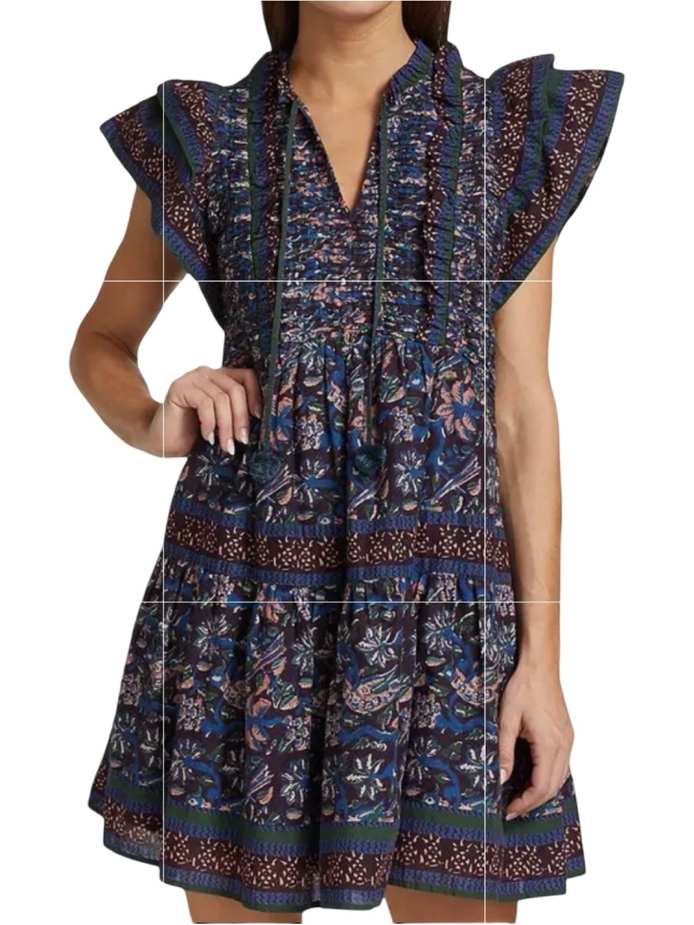 Sea New York Noah Smocked Tunic Dress Navy Floral Print Size XS $365 MSRP